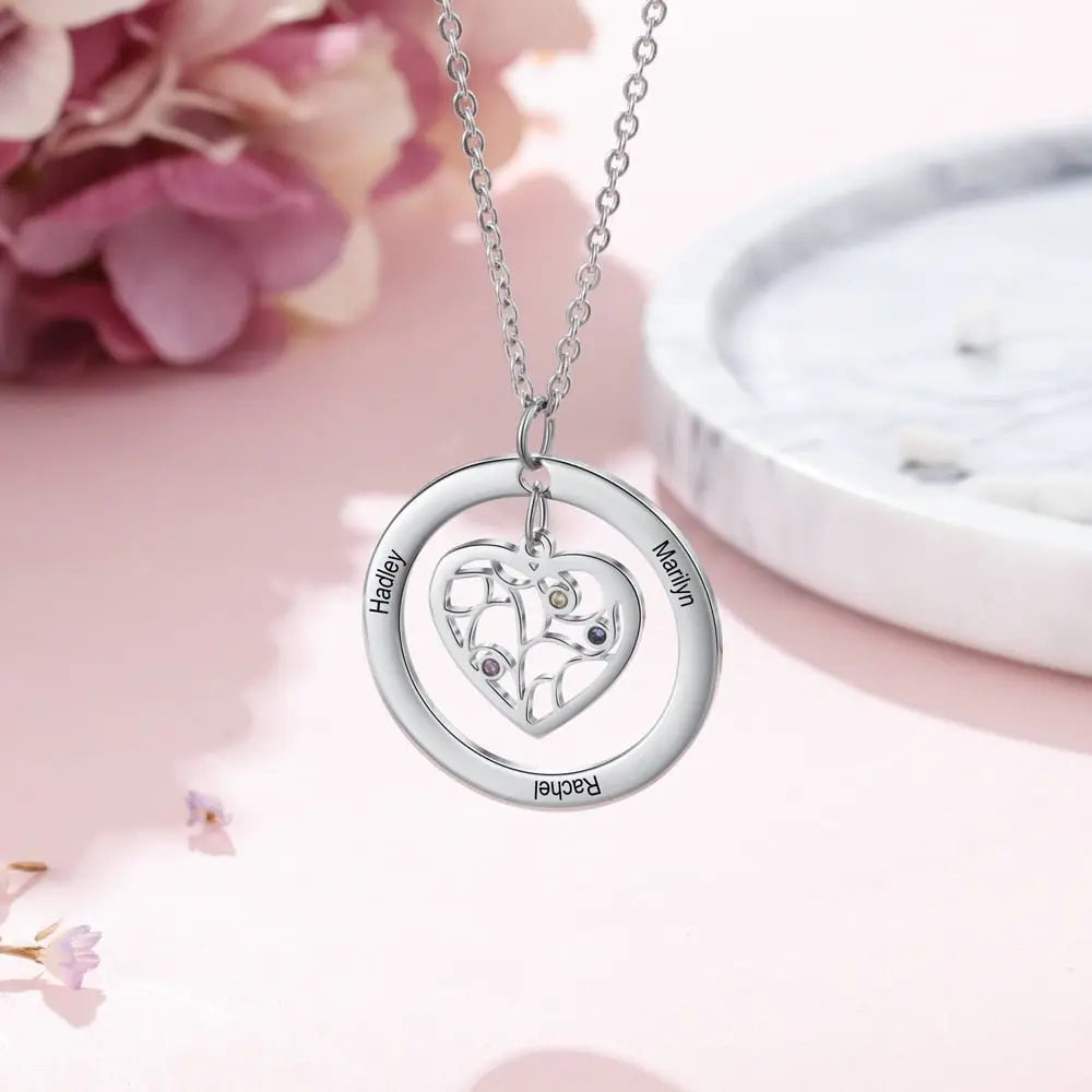 Tree of Life Name Necklace with Birthstone Name Engraved Pendant Family nowadaysfashion
