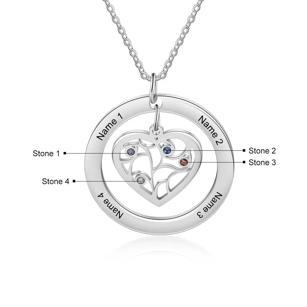 Tree of Life Name Necklace with Birthstone Name Engraved Pendant Family - Blade & Thread
