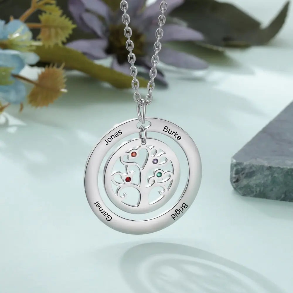 Tree of Life Name Necklace with Birthstone Name Engraved Pendant Family nowadaysfashion