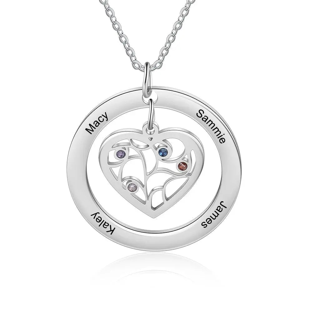 Tree of Life Name Necklace with Birthstone Name Engraved Pendant Family - Blade & Thread