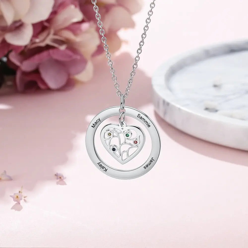 Tree of Life Name Necklace with Birthstone Name Engraved Pendant Family nowadaysfashion
