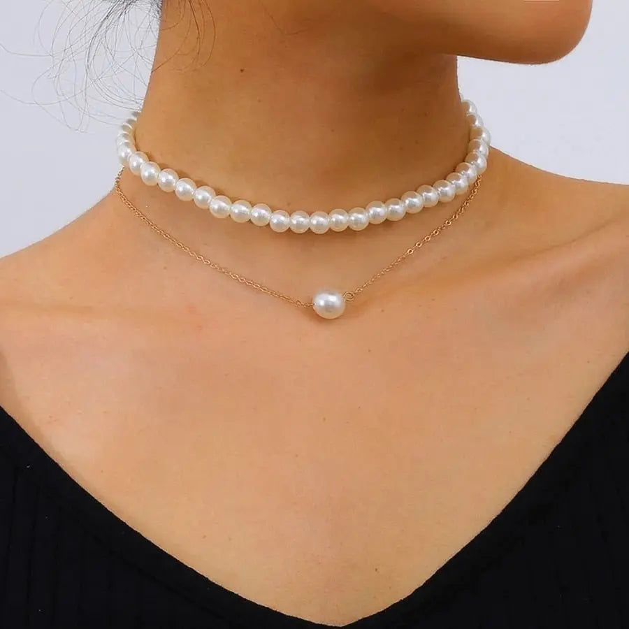 Trend Jewelry Wedding Big Pearl Necklace For Women Fashion White Imitation Pearl Choker - Blade & Thread
