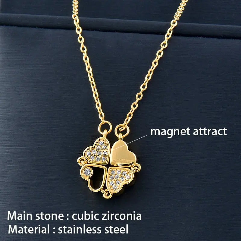 Trendy Flower Magnetic Attract Together Pendant Necklace - Blade & Thread