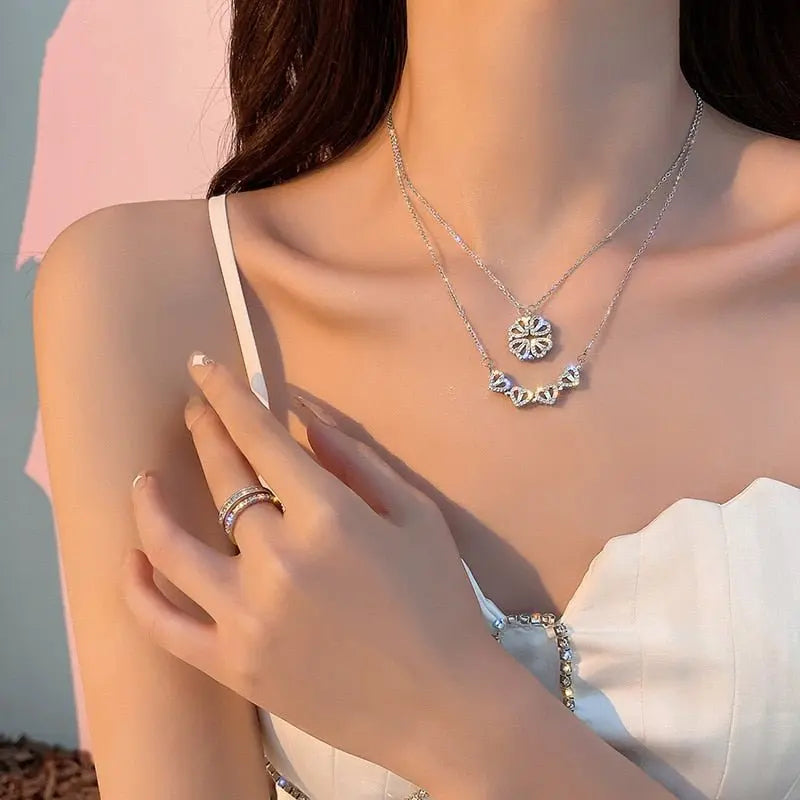 Trendy Flower Magnetic Attract Together Pendant Necklace - Blade & Thread