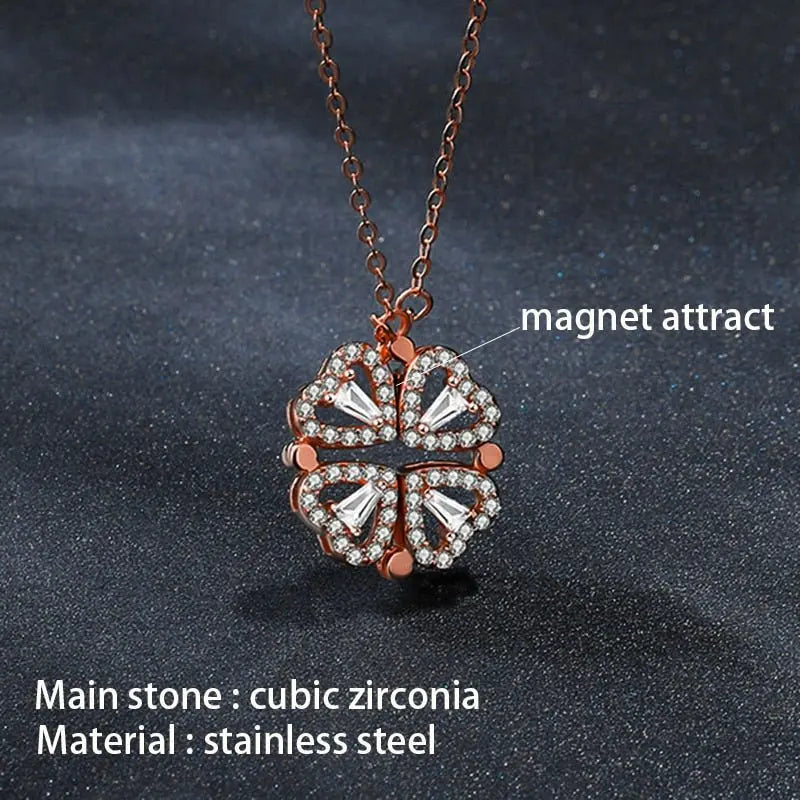 Trendy Flower Magnetic Attract Together Pendant Necklace - Blade & Thread