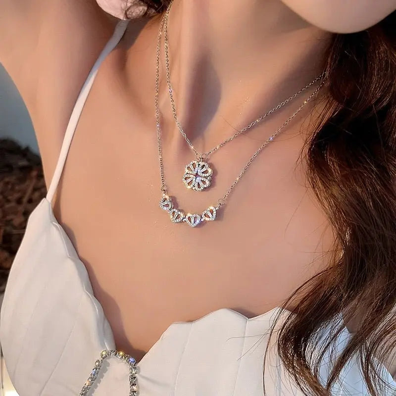 Trendy Flower Magnetic Attract Together Pendant Necklace - Blade & Thread