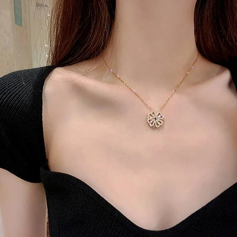 Trendy Flower Magnetic Attract Together Pendant Necklace nowadaysfashion