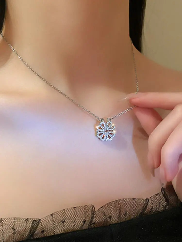 Trendy Flower Magnetic Attract Together Pendant Necklace - Blade & Thread