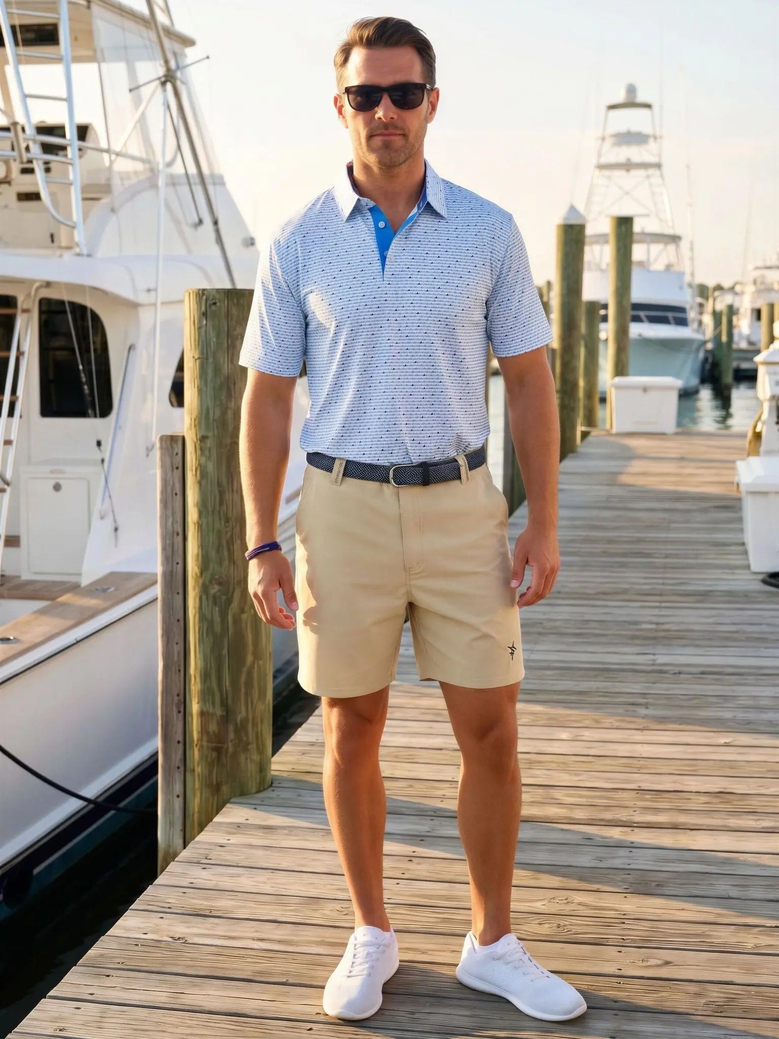 Tuna Performance Polo Light Blue Navy White Water Life