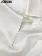 Turn-down Collar Solid Blouses Women Full Sleeve Loose Single-breasted Satin Shirts nowadaysfashion