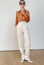 Turn-down Collar Solid Blouses Women Full Sleeve Loose Single-breasted Satin Shirts nowadaysfashion