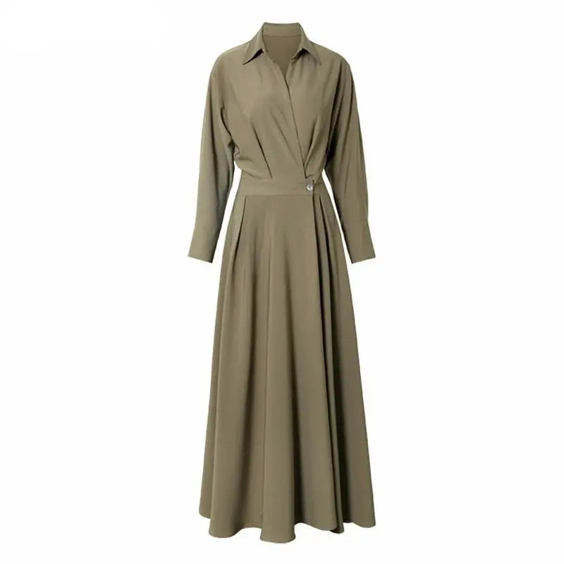 Turn-down Collar Women A-line Dress Long Sleeve Slim Waist Vestidos - Blade & Thread