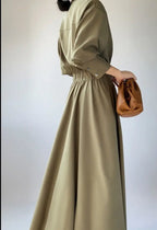 Turn-down Collar Women A-line Dress Long Sleeve Slim Waist Vestidos nowadaysfashion