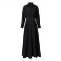 Turn-down Collar Women A-line Dress Long Sleeve Slim Waist Vestidos nowadaysfashion