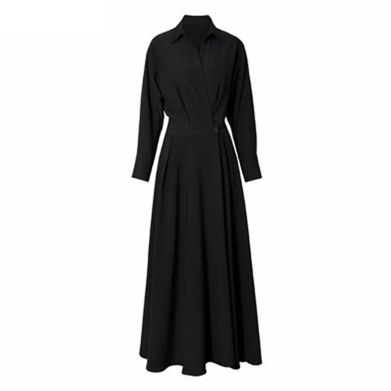 Turn-down Collar Women A-line Dress Long Sleeve Slim Waist Vestidos nowadaysfashion