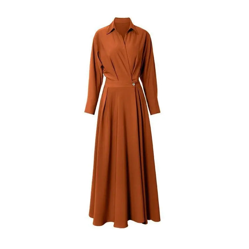 Turn-down Collar Women A-line Dress Long Sleeve Slim Waist Vestidos - Blade & Thread