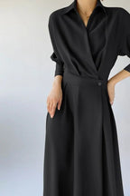 Turn-down Collar Women A-line Dress Long Sleeve Slim Waist Vestidos nowadaysfashion