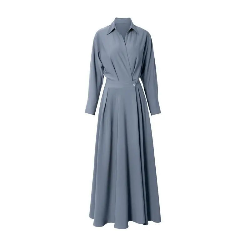 Turn-down Collar Women A-line Dress Long Sleeve Slim Waist Vestidos nowadaysfashion