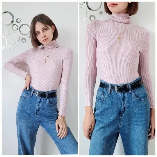 Turtleneck Women Sweaters Autumn Winter Tops Slim Women Pullover Knitted Sweater - Blade & Thread