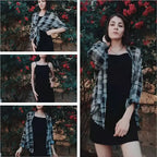 Two Piece Set Long Sleeve Plaid Grey Overcoats Spaghetti Strap Slim Dress nowadaysfashion