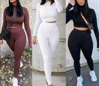Two Piece Sets Tracksuits High Waist Stretchy Sportswear Hot Crop Tops And Leggings nowadaysfashion