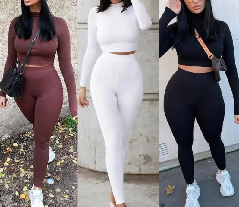 Two Piece Sets Tracksuits High Waist Stretchy Sportswear Hot Crop Tops And Leggings - Blade & Thread