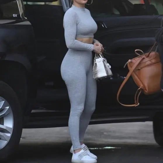 Two Piece Sets Tracksuits High Waist Stretchy Sportswear Hot Crop Tops And Leggings - Blade & Thread