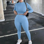 Two Piece Sets Tracksuits High Waist Stretchy Sportswear Hot Crop Tops And Leggings nowadaysfashion