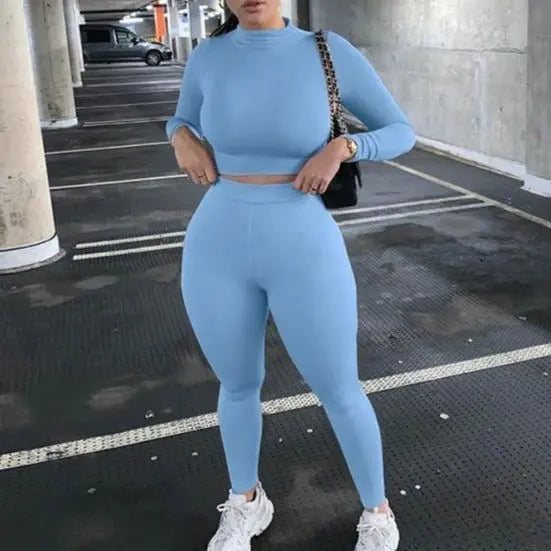 Two Piece Sets Tracksuits High Waist Stretchy Sportswear Hot Crop Tops And Leggings - Blade & Thread