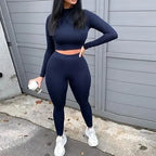 Two Piece Sets Tracksuits High Waist Stretchy Sportswear Hot Crop Tops And Leggings nowadaysfashion