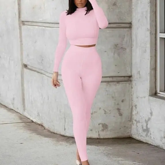 Two Piece Sets Tracksuits High Waist Stretchy Sportswear Hot Crop Tops And Leggings - Blade & Thread