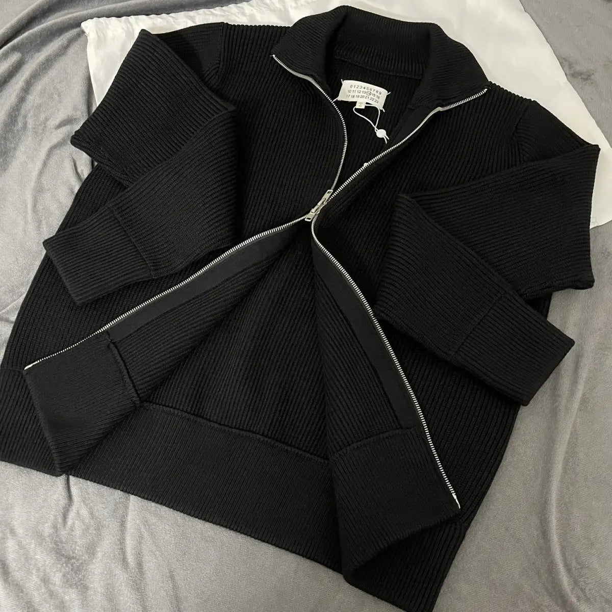 Two-way zipper high collar wool jacket - Blade & Thread