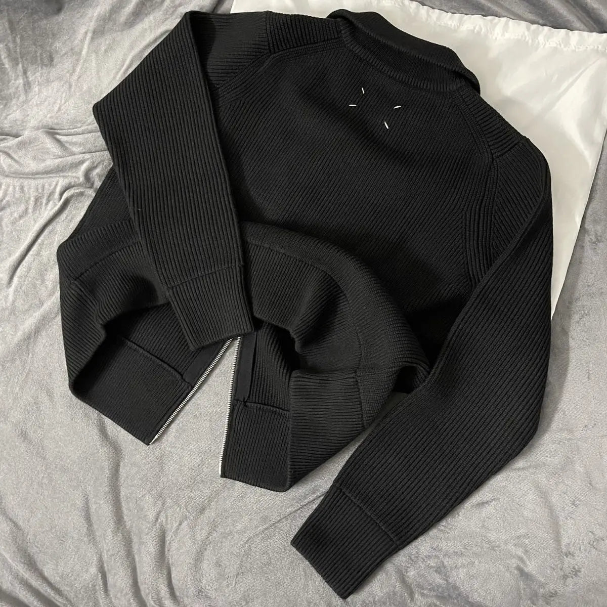 Two-way zipper high collar wool jacket - Blade & Thread
