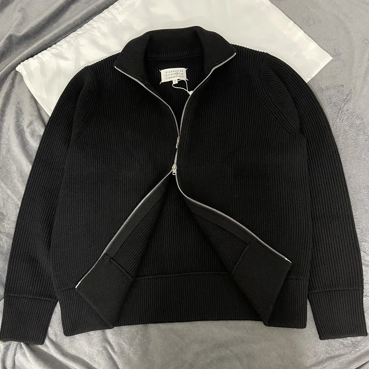 Two-way zipper high collar wool jacket - Blade & Thread