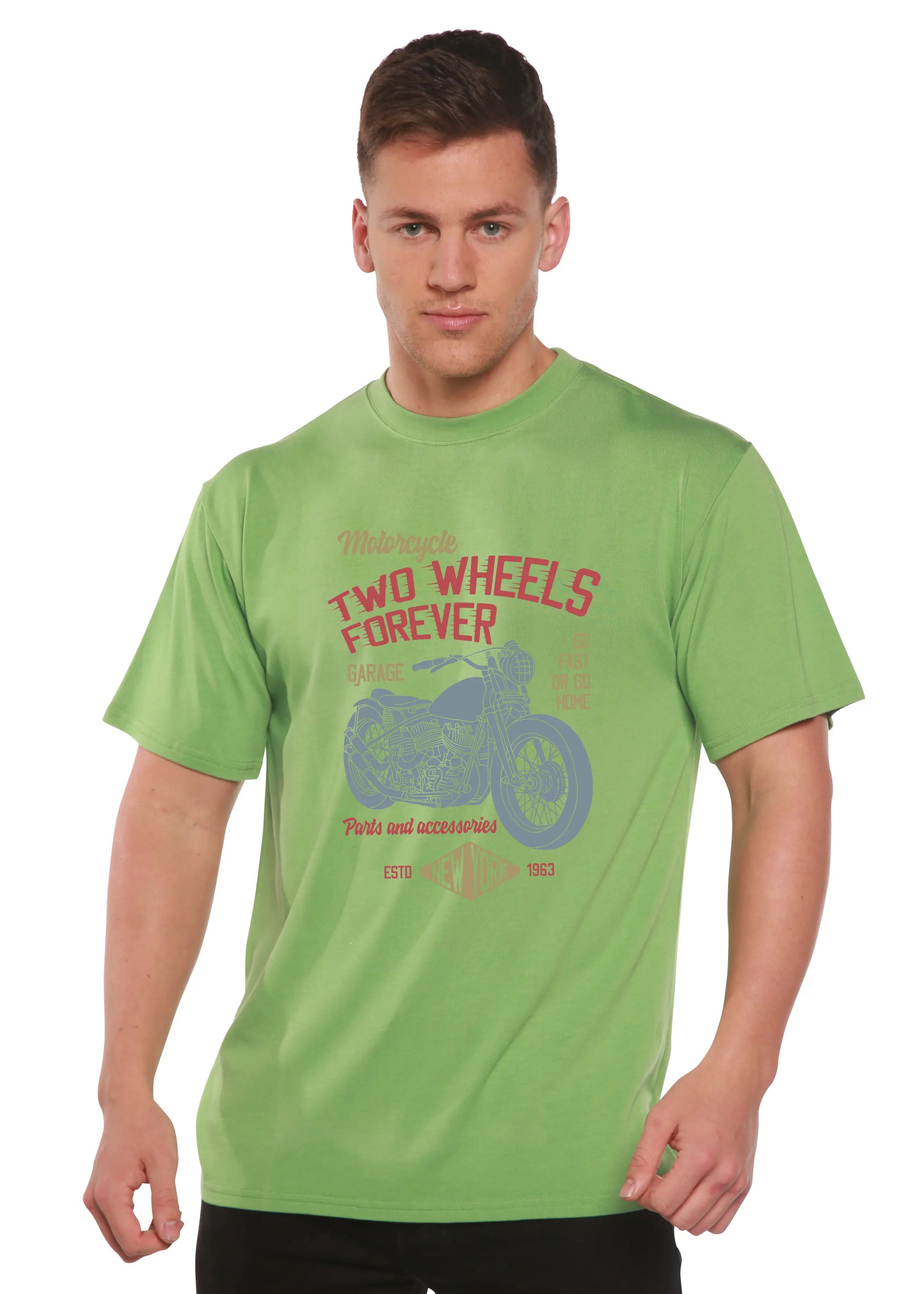 Two Wheels Forever Men's Bamboo Viscose/Organic Cotton Short Sleeve Graphic T-Shirt Spun Bamboo