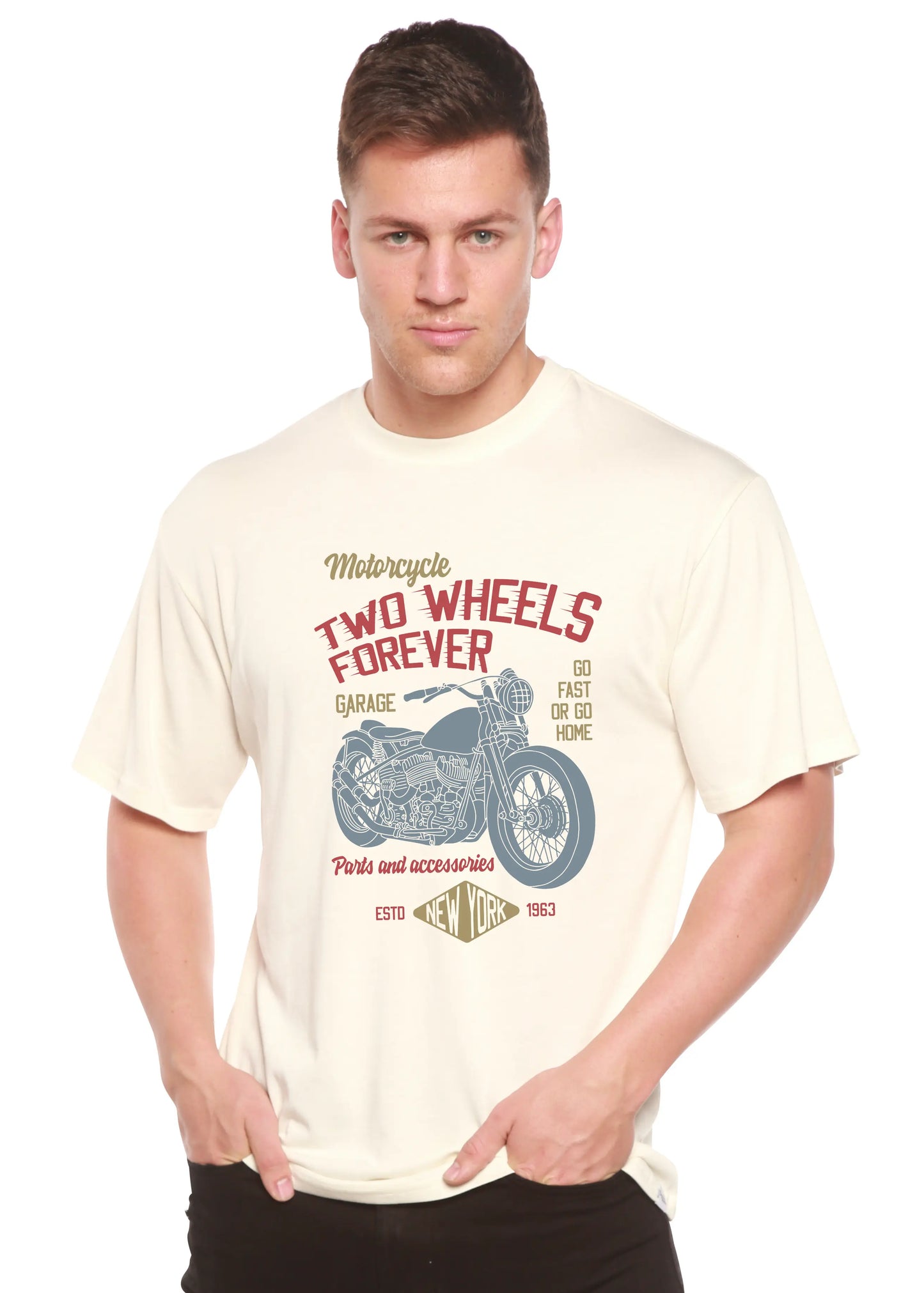 Two Wheels Forever Men's Bamboo Viscose/Organic Cotton Short Sleeve Graphic T-Shirt Spun Bamboo