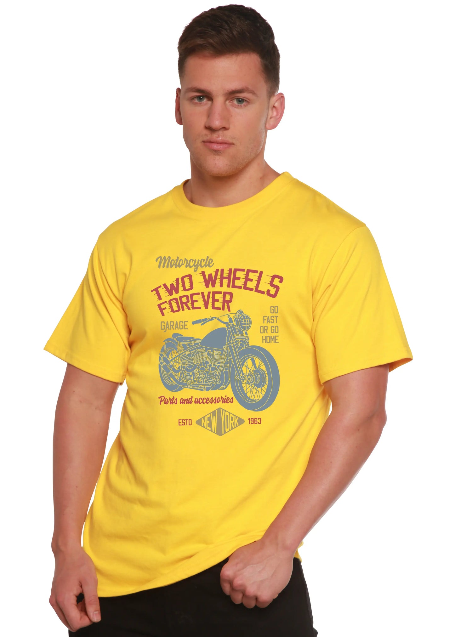 Two Wheels Forever Men's Bamboo Viscose/Organic Cotton Short Sleeve Graphic T-Shirt Spun Bamboo