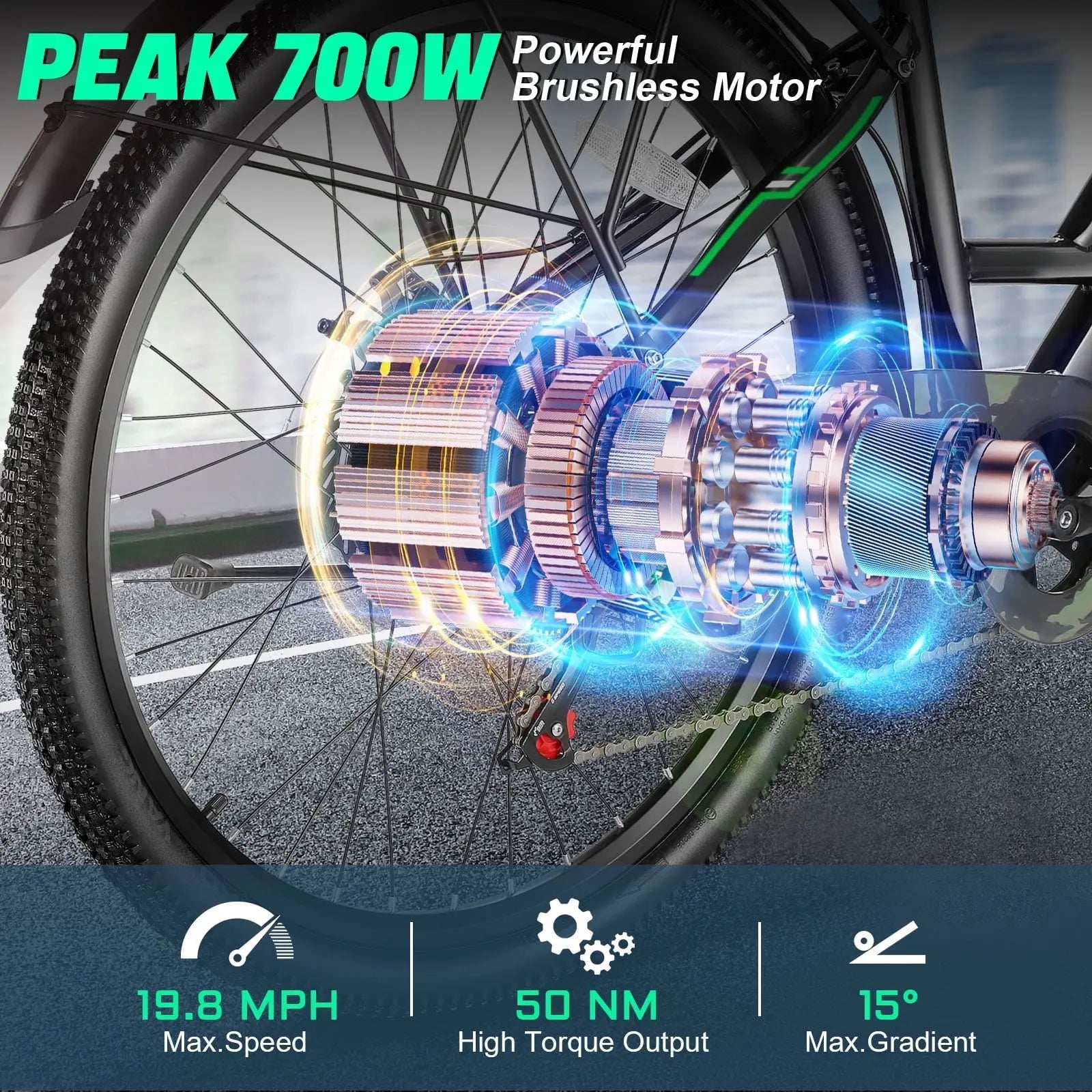 UL2849 Certified 26" Electric Bike for Adults, 750W Peak Motor, 48V 7.8Ah Battery, 19.8 Mph 7-Speed Commuter Ebike with Disc Brakes Blade & Thread