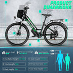 UL2849 Certified 26" Electric Bike for Adults, 750W Peak Motor, 48V 7.8Ah Battery, 19.8 Mph 7-Speed Commuter Ebike with Disc Brakes Blade & Thread