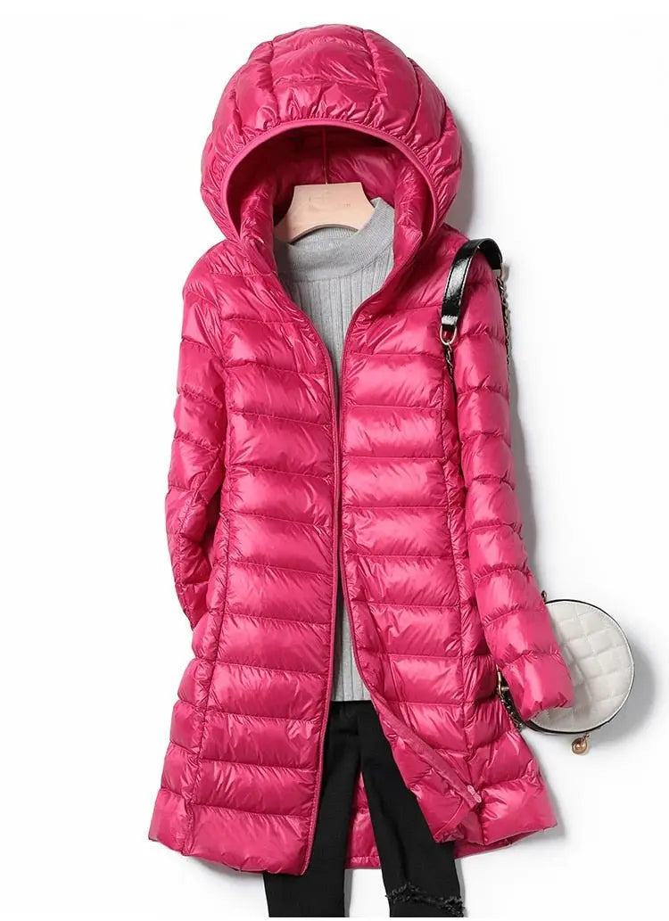 Ultralight Thin Down Jacket White Duck Down Hooded long Jackets Long Sleeve - Blade & Thread