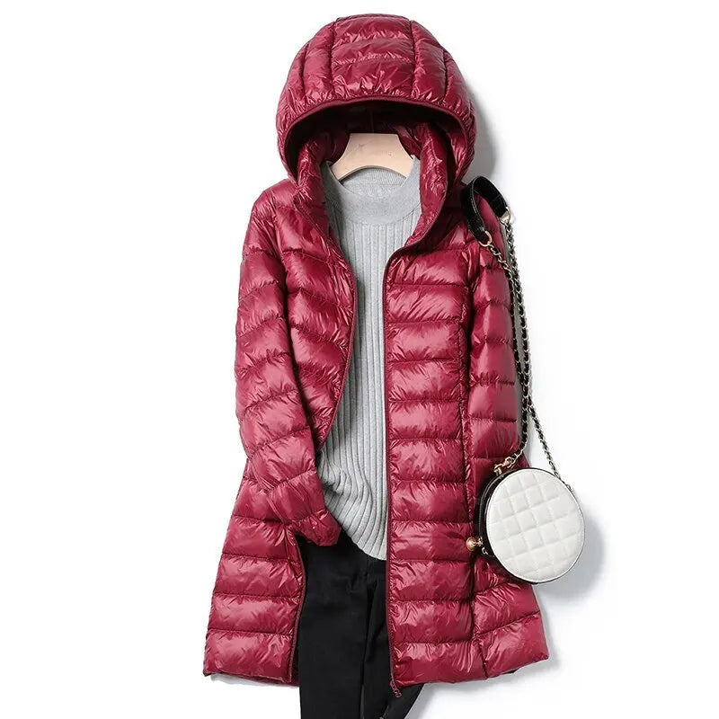 Ultralight Thin Down Jacket White Duck Down Hooded long Jackets Long Sleeve - Blade & Thread