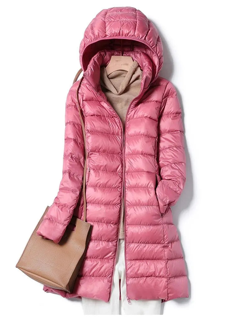 Ultralight Thin Down Jacket White Duck Down Hooded long Jackets  Long Sleeve nowadaysfashion