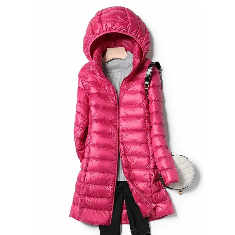 Ultralight Thin Down Jacket White Duck Down Hooded long Jackets Long Sleeve - Blade & Thread