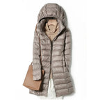 Ultralight Thin Down Jacket White Duck Down Hooded long Jackets  Long Sleeve nowadaysfashion