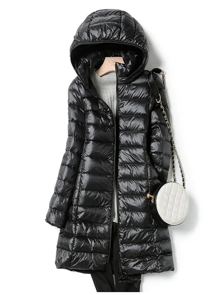 Ultralight Thin Down Jacket White Duck Down Hooded long Jackets  Long Sleeve nowadaysfashion