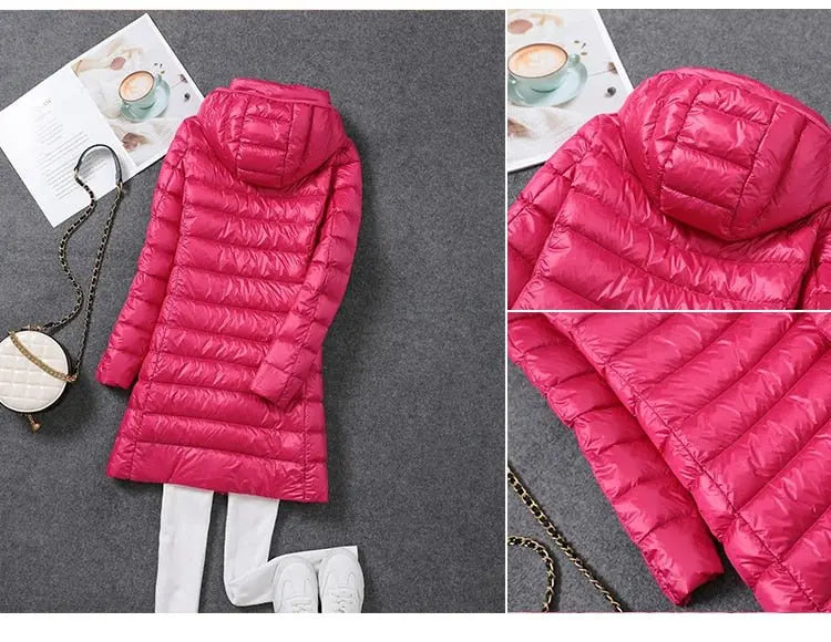 Ultralight Thin Down Jacket White Duck Down Hooded long Jackets Long Sleeve - Blade & Thread