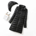 Ultralight Thin Down Jacket White Duck Down Hooded long Jackets  Long Sleeve nowadaysfashion