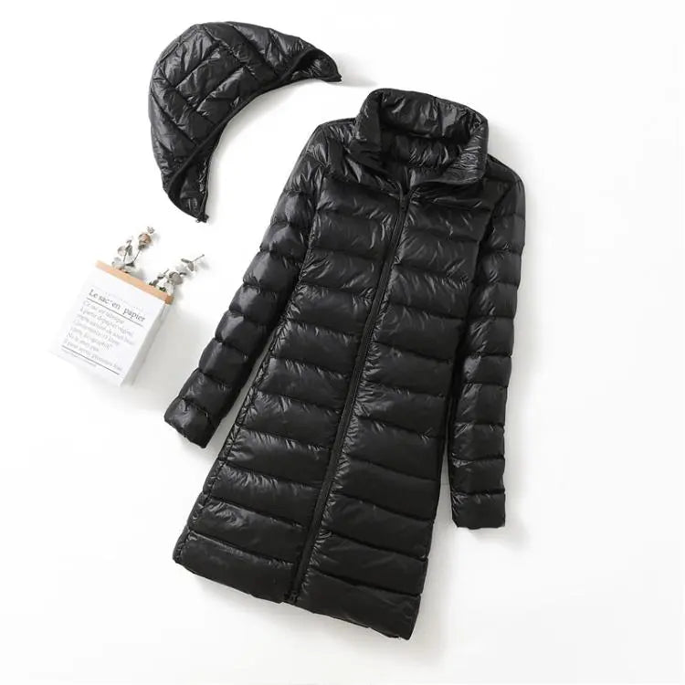Ultralight Thin Down Jacket White Duck Down Hooded long Jackets Long Sleeve - Blade & Thread