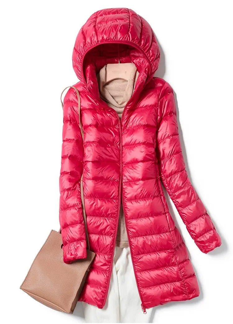 Ultralight Thin Down Jacket White Duck Down Hooded long Jackets Long Sleeve - Blade & Thread