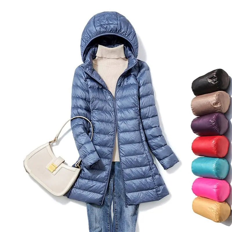 Ultralight Thin Down Jacket White Duck Down Hooded long Jackets Long Sleeve - Blade & Thread
